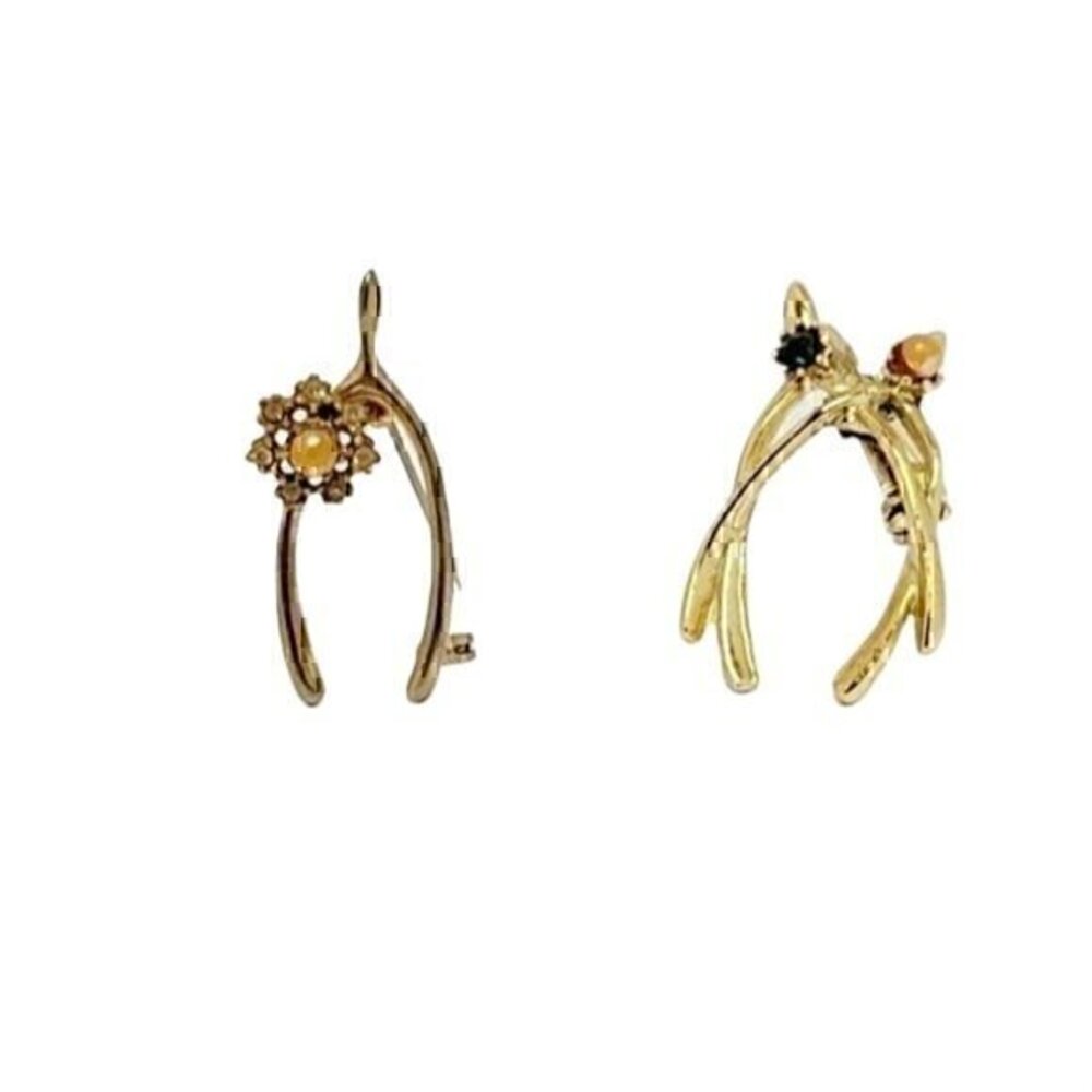 Wishbone Vintage Brooch Pin Set of Two 2